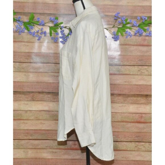 Chico's Ivory Button Up Long Sleeve Blouse Top Size 1 US M Silk Linen Classic - Picture 4 of 8